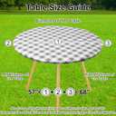 Smiry Round Picnic Tablecloth, Elastic Waterproof Fitted Vinyl Tablecloths for 57"-68" Tables, Flannel Backed Buffalo Plaid Table Cover for Dining, Camping, Outdoor, White and Grey
