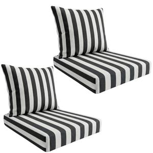 Outdoor Deep Seat Cushion Set, Weatherproof and Fade-Resistant Patio Chair Cushions, 24x24x4 in, 2-Piece Set, with Non-Slip and Outdoor Cushions, Suitable Chairs and loveseats (Black White Stripes)