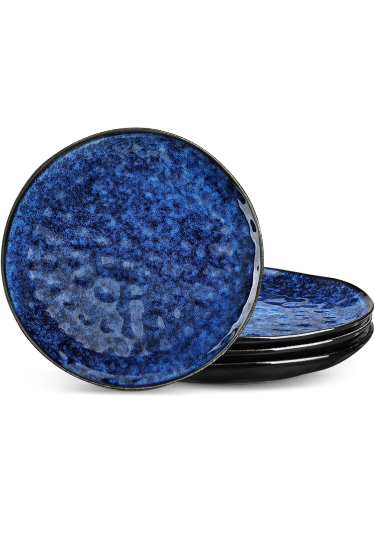 vancasso Starry Dinner Plates, 10.5 Inch Ceramic Plates, Microwave, Oven and Dishwasher Safe Plates Set of 4, Modern Dinnerware Dishes Set&Scratch Resistant-Blue