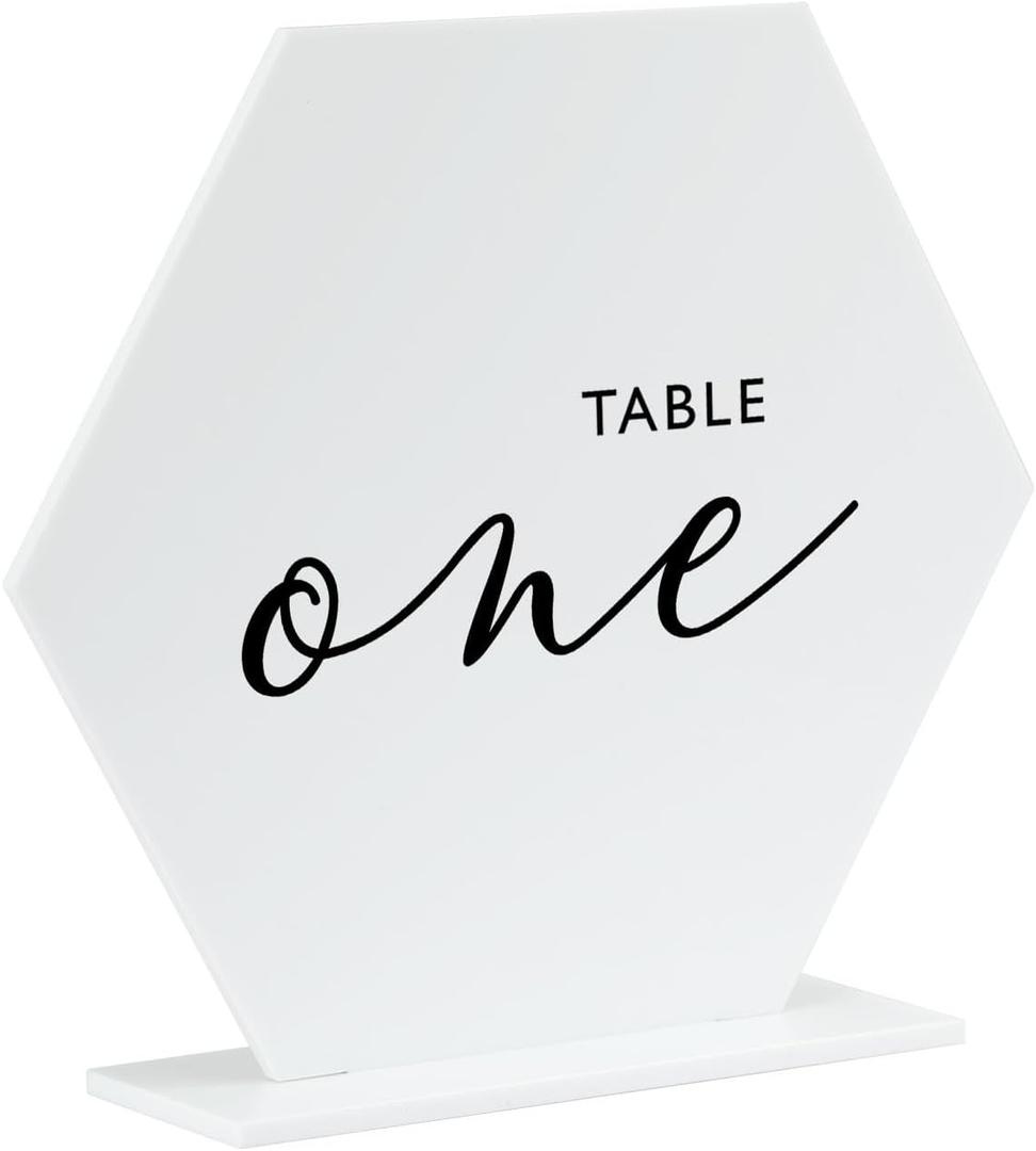 10 Pack White Hexagon Sahpe Acrylic Blank Sign with Stand | 5.5 Inch Blank White Acrylic Table Signs and Base for DIY Wedding Table Numbers, Wedding Signage, Events& Parties