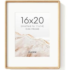 FLYJOE 16x20 Picture Frame, Natural Solid OAK Wood Photo Collage Frame with HD Tempered Glass, Rounded Corner Wooden Frame 16 x 20 Matted to 11x14, Gallery Wall Frames for Art, Wall or Tabletop Display