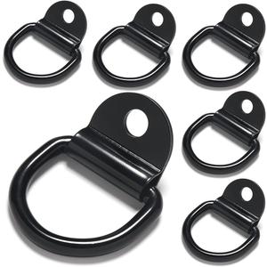 Heavy Duty Steel D Rings Tie Down Anchors Hooks, 8mm Diameter D-Ring Strength Surface Mount Hook Securing Cargo for Trailer, Truck Bed, Pickup, Camper, Tie Down Straps, Black 6 Pack