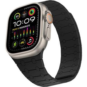 Compatible with Apple Watch Band 49mm 46mm 45mm 44mm 42mm 41mm 40mm 38mm, Silicone Magnetic Adjustable Loop Strap for iWatch Ultra 2 Series 10 9 8 7 SE 6 5 4 (49/46/45/44/42, Black)