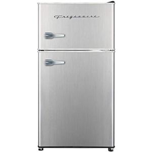 Frigidaire EFR3A1 Compact Small Top-Freezer Refrigerator, Stainless Steel Mini Bar Fridge, Platinum Series-21.26" D x 17.83" W x 33.5" H, 3.2 cu ft Double Door