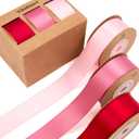 Vitalizart Ribbon for Gift Wrapping 1" x 30Yd Doubel Face Continuous Functional Satin Ribbon for Crafts Silk Like Fabric Flower Bouquet Birthday Party Decorations Bridal Shower Wreath Hair Pink & Red