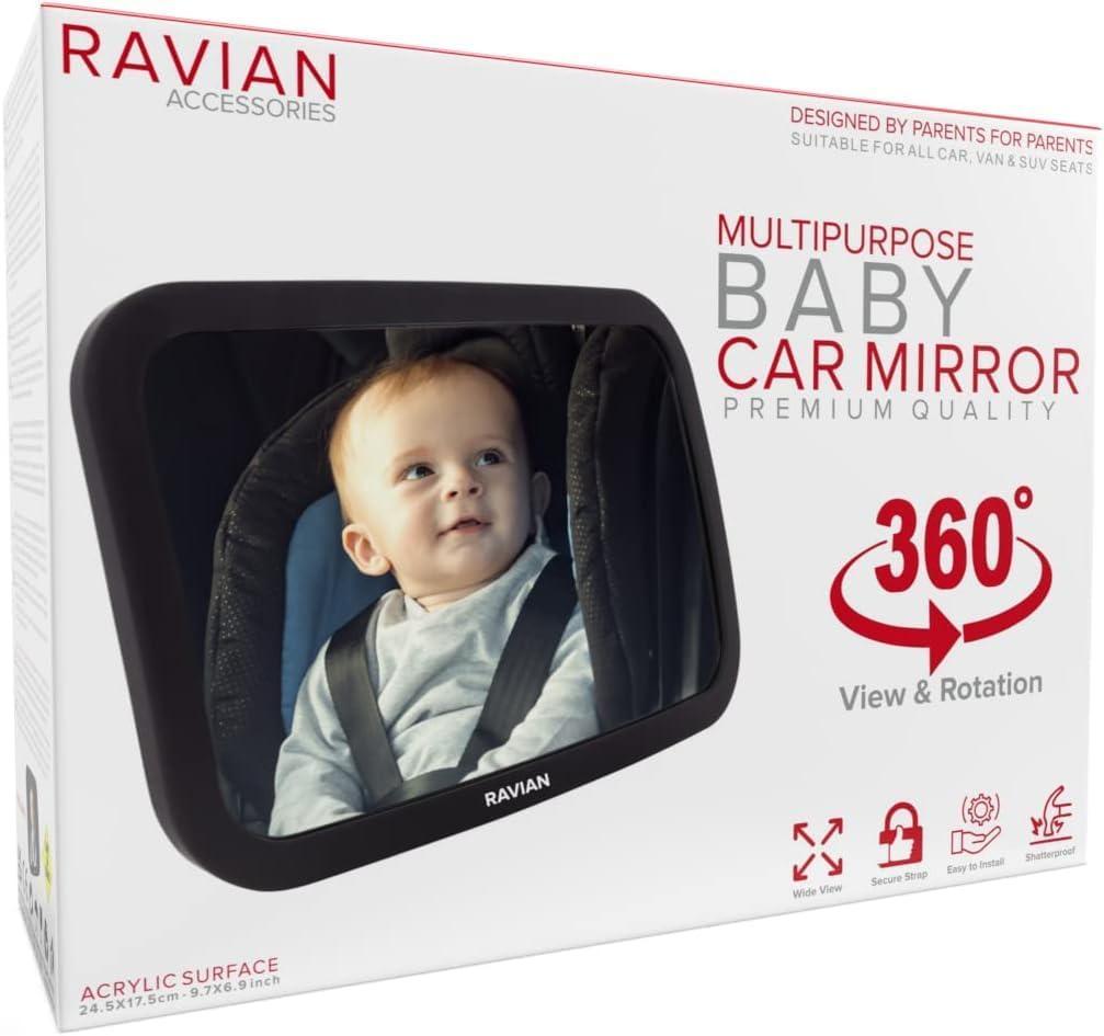 Baby Car Mirror Rear Facing Baby Essentials 100% Shatterproof Safest Clear View 360 Adjustable to All Seats and Ages Crash Tested Fully Assembled (9.8 x 3.1 x 7.2 Inches)