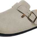 Xiakolaka Women's Suede Clogs Adjustable Buckle Slip on Footbed Home Clog Slippers (9, Beige)