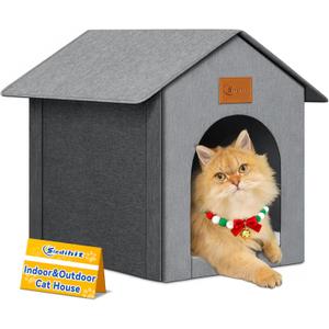 Outdoor Cat House, Cat Shelter Feral Pet Outside Waterproof Cat House for Outdoor/Indoor Cats, Insulated Cat Bed for All Seasons with Cozy Cushion, Easy to Assemble, Grey