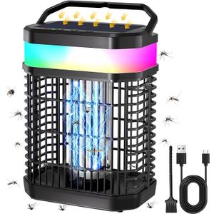 Solar Bug Zapper Outdoor, 4 in 1 Portable & Rechargeable Bug Zapper Outdoor with 5000mAH Battery, 4000V Mosquito Zapper Waterproof with LED Night Light, for Camping, Patio, Backyard (Black)