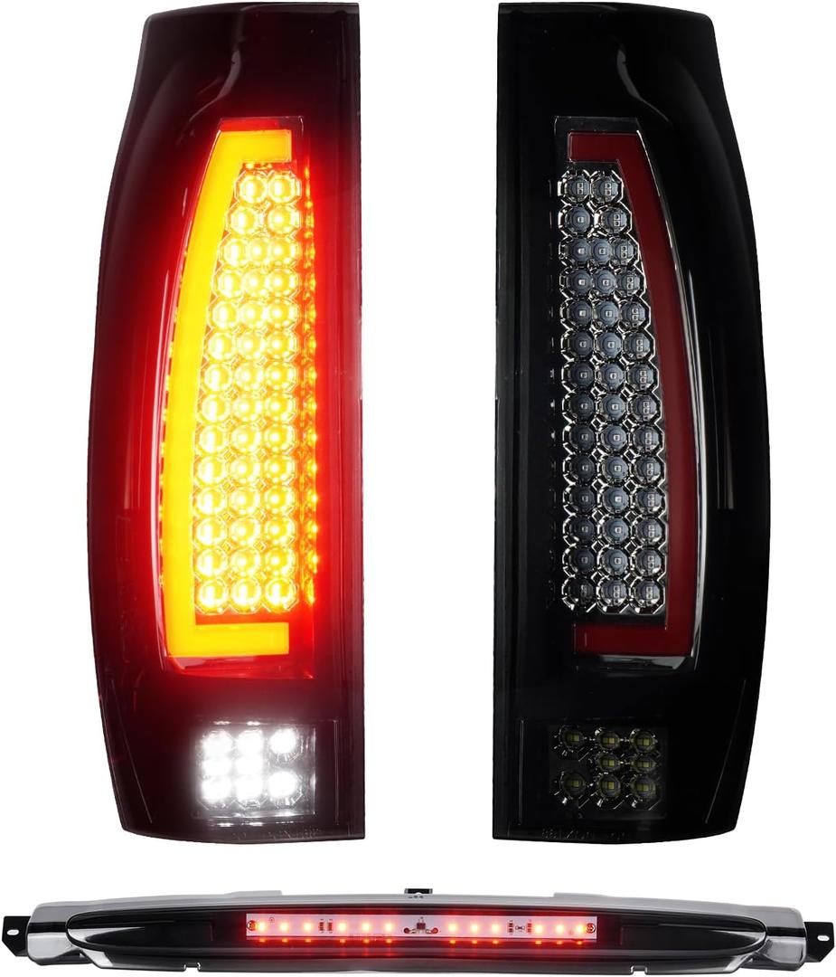 Tresound Tail Light + 3rd Brake Lamp for Chevy Avalanche 1500 2500 2002 2003 2004 2005 2006, Third High Mount Stop Light Rear LED Taillight Assembly, 15771437 15092493 5120540 1228-0126 923-264