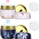 SHIMIDO Body Powder Puff and Container, 3.15" Portable Empty Body Powder Container for Baby Women's Loose Dusting Powder, Powder Case Box with Lids for Bath, Travel and Home Use (Old time&Dark Night)