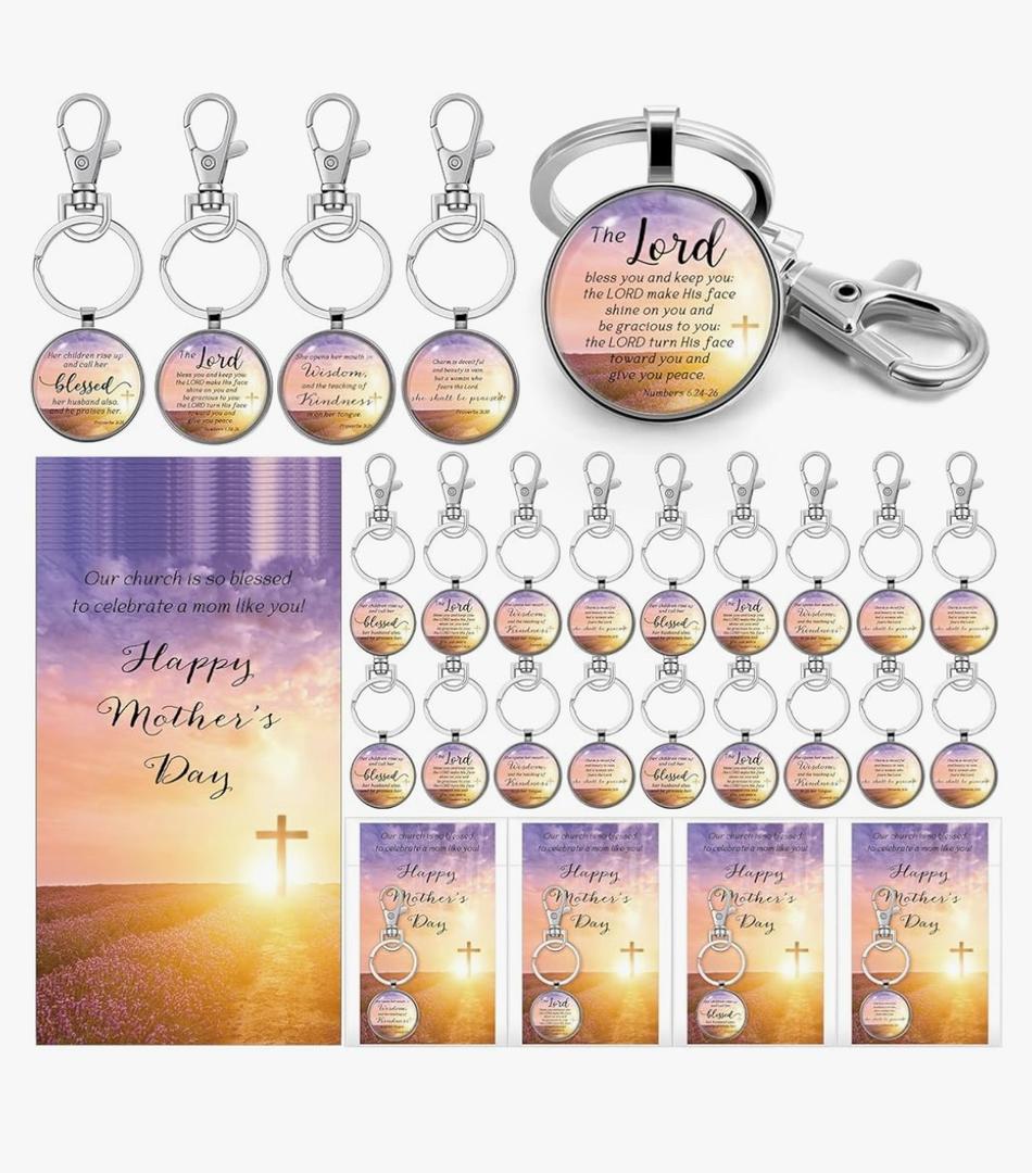 Mother's Day Christian Gifts Bulk Christian Bible Verse Keychains with Mother's Day Gift Cards Opp Bags for Church 24 pack (1 missing key chain)