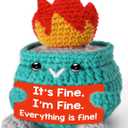 Emotional Support Crochet Dumpster Fire - Handmade Positive Plush, Funny Office Desk Cubicle Decor for Men & Women, for Coworkers Boss, Easter Christmas White Elephant, Its Fine