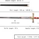 Sword fort 48.8" KingSolomon Sword Real Metal,All-Metal MaterialClassic Medieval Knight Arming Sword Biblical Swords-Red/Brown