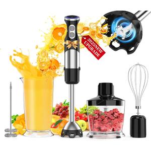Immersion Blender Handheld 5 in 1-1100W Scratch Resistant Blender Stick, 12 Speed and Turbo Boost Hand Blender with Chopper Beaker Whisk and Milk Frother for Milkshake Puree Smoothie Food (black)