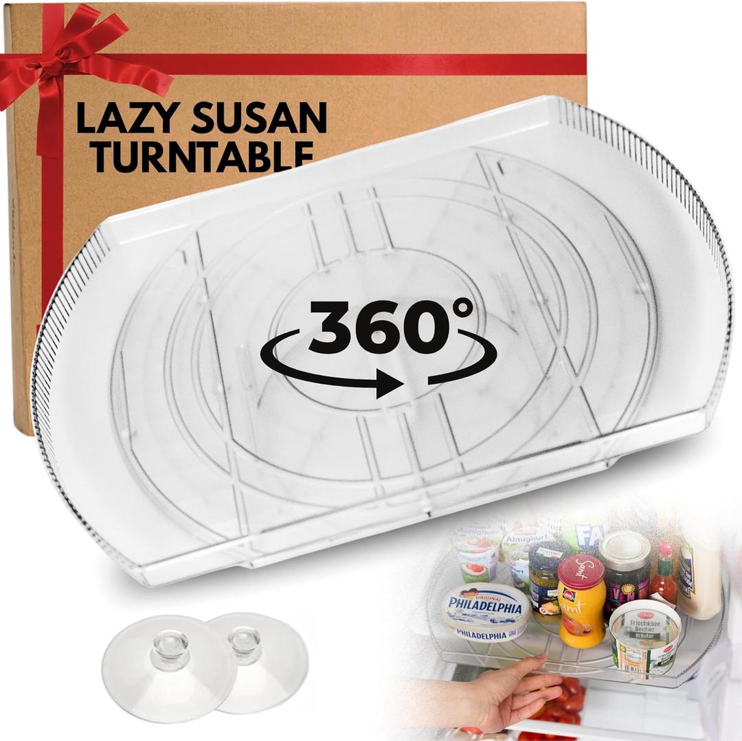 Lazy Susan for Refrigerator - 360 Turntable Refrigerator Organizer and Storage Tray for Fridge, Cabinet & Pantry - Large, Premium Rectangle Lazy Susan (16.5"x11.5"x1.5")