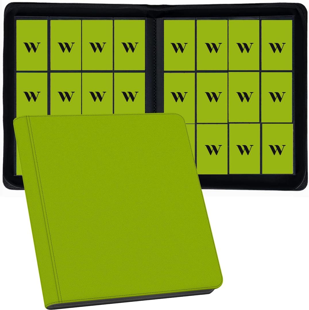12 Pocket Card Binder, 720 Pockets PU Leather Zipper Trading Card Collection Album, Side-Loading Card Storage Folders for MTG, TCG, Game/Sport Crads (Apple Green, 12 Pockets)