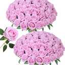 50 PCS Pink Roses Artificial Flowers, Fake Roses with Stem Realistic Silk Roses for DIY Wedding Bouquets Table Centerpieces Arrangements Baby Shower Birthday Home Decor Valentine's Day Gift for Her