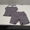 SUUKSESS Women 2 Piece Workout Sets High Waisted Tummy Control Biker Shorts Halter Padded Tank Tops (X-Small, Dark Grey)