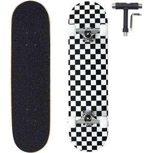 ANNEE 31x8 Inch Pro Skateboard Complete,7 Layer Canadian Maple Wood Double Kick Concave Skate Boards, Tricks Skateboards for Youths,Beginners,Girls,Boys,Kids,Teens,Adults (Black, White)