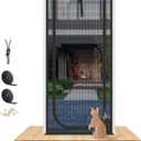 QWR Upgraded Pet Screen Door Fits Door Opening Size Up to 30"x80",Heavy Duty Cat Proof Mesh Screen Door with Zipper Closure,Prevent Cats Running Out from Home,Bedroom,Living Room,Kitchen(U-type,Black)