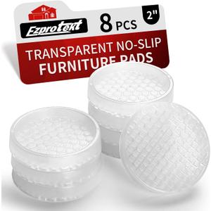 Ezprotekt Non Slip Furniture Pads, 8 Pcs 2" Anti Skid Rubber Caster Cups, Anti-Slip Round Furniture Coasters for Hardwood Floors, Anti Slide Floor Protectors for Bed Couch Stoppers (Clear)