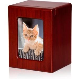 PCS Cat Urn - Photo Urn for Ashes, Cremation Box, Red-Small