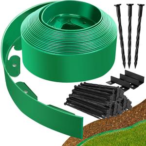 Landscape Edging Border - 40FT 4IN Tall Edging for Landscaping with 60 Stakes, 0.15" Thick No Dig Lawn Edging for Garden Border, Flexible Flower Bed Edging Borders for Yard, Terrace Board (GREEN)