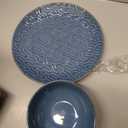 Sureasy Ceramic Dinnerware Set for 4-16 Pieces Embossed Plates and Bowls Sets, Scratch Resistant Dish Set, Microwave, Oven & Dishwasher Safe, Blue