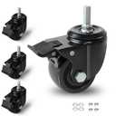 3 Inch Heavy Duty Threaded Stem Casters (1/2"-13 x 1) - 4400lbs Capacity Set of 4, Dual Locking Swivel Casters Wheels for CNC Machine, Industrial Workbench, Medical Carts and Workshop Toolboxes