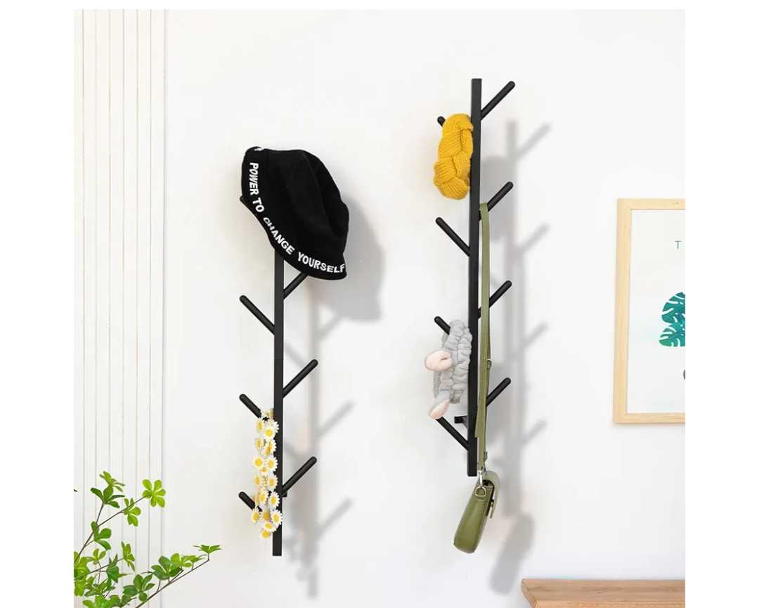 Modern Heavy Duty Coat Hanger Set of 2 - Wall Mount Hat Rack for Cowboy Hats, Baseball Caps & Jackets - Black Metal Coat Stand