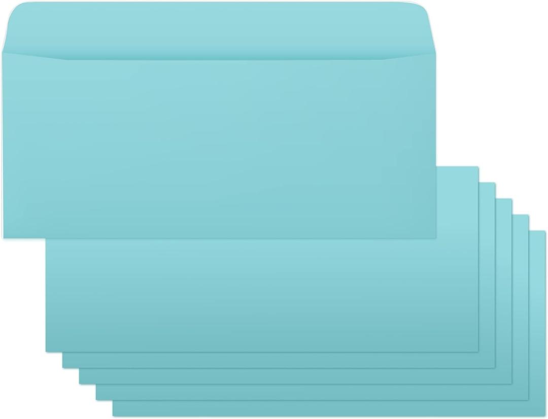 Business Envelops, 200-Pack #10 Blue Envelopes, Standard Square Flap, Gummed Seal, Perfect for Invitations, Office, Checks, Letter, Mailing, Crafts, Printable, Windowless, 4-1/8 x 9-1/2 Inches