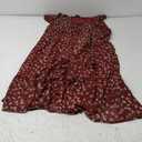 Allegra K Women's Midi Floral Chiffon Dress Flutter Sleeve Belted Square Neck Ruffled Dress (X-Large, Burgundy)