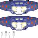 LHKNL Headlamp Flashlight, Lumen Ultra-Bright LED Rechargeable Headlight with White Red Light, 2-Pack Waterproof Motion Sensor Head Lamp, 8 Modes for Outdoor Camping Running Fishing- Blue