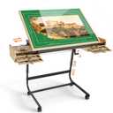 Puzzle Table with Drawers for 1500 Piece Jigsaw Puzzles  Crank Handle Adjustable Tilting Puzzle Board with 2 Sliding Storage Drawer, Puzzle Tables with Legs & Wheels, 6 Trays and Cover for Adults