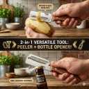 2 Pack Multifunctional Vegetable Peeler, Peelers for Kitchen with Bottle Opener, Zero Snag Wooden Peeler, 2 in 1 Stainless Steel Peeler with Wooden Handle, Potato, Fruit, Pumpkin