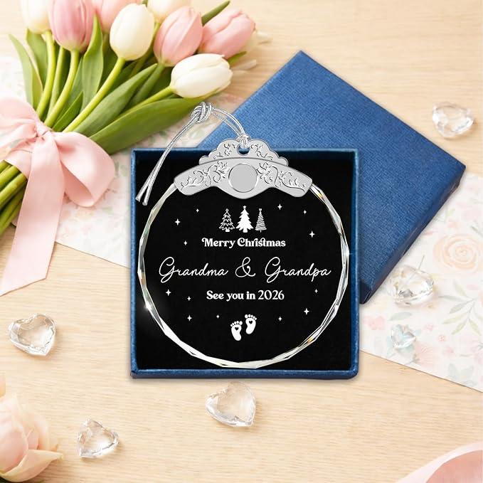 Glass Ornament - Pregnancy Announcement for Grandparents 2026 - Grandma & Grandpa Present - First Time Grandparents Gifts - New Grandparent Gifts - Sentimental Keepsake - Holiday Xmas Gift