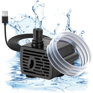 DC 5V USB Water Pump For Fish Tank 3W Mini Submersible Water Pump With Tubing And Flow Adjustment Function Small Fountain Pump For Pet Fountain Aquarium Hydroponics Desktop Fountain 190L/H
