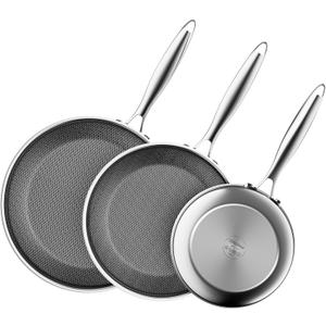 Non Stick Frying Pan Set,Hybrid Nonstick Frying Pan 3 Piece,8,10 &12 Inch Stainless Steel Pans,PFAS PFOA PTFE Free,Stay-Cool Handle,Dishwasher-Friendly,Oven-Safe,Compatible with All Cooktops