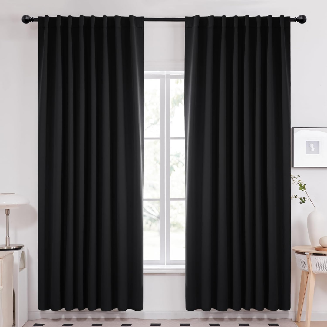Deconovo Blackout Curtains – Room Darkening, Noise-Reducing, Thermal Insulated – Energy-Efficient Window Treatment for Bedroom, Living Room & Home Office – 2 Panels, Black, 70W x 84L Inch