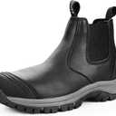 OUXX Steel Toe Chelsea Work Boots for Men  Slip-On Safety Boot, Waterproof Leather, Slip-Resistant Sole, Kevlar Puncture-Proof Midsole, ASTM F2413-18 EH Rated (Ox2622, Black)