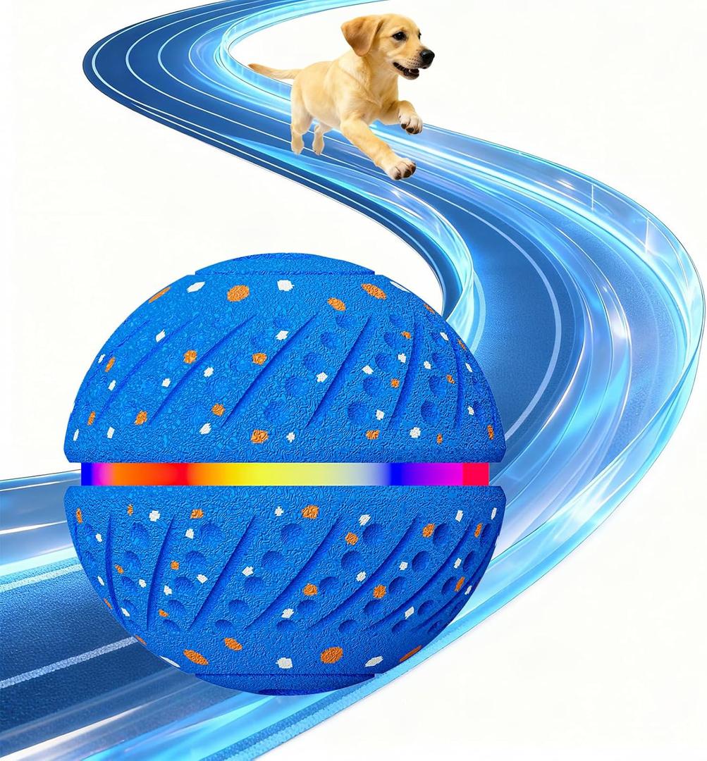 Interactive Dog Toys Ball - Smart Moving Bouncing Dog Ball with RGB Lights, E-TPU Material, 3 Play Modes Automatic Rolling Dogs Toy for Small Medium Dogs Keep Them Busy(Blue)
