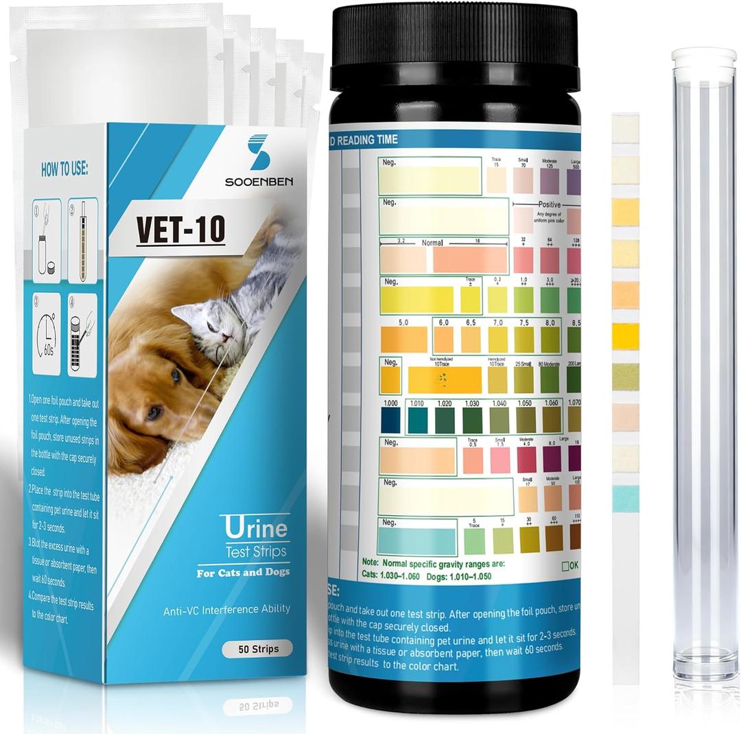 Dog UTI Test Strips, 10 Parameter Urinalysis Parameter Tests for Dogs, Cats, Accurate Testing for Veterinarians 50ct, Detects UTI, Bladder, Kidney, Liver, SG, pH, Diabetes, Glucose, Exp: 10/20/2027