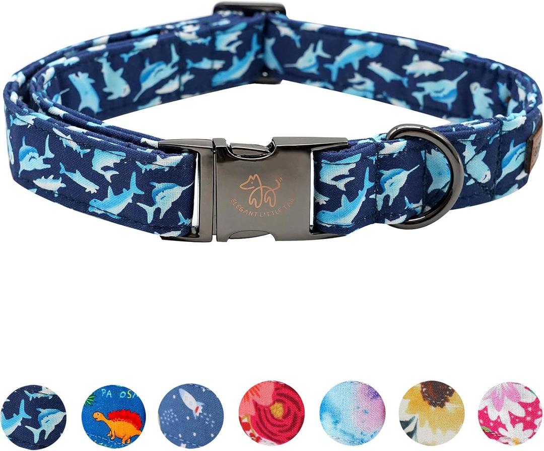 Elegant little tail Dog Collar, Blue Shark Pattern Pet Collar Durable Cute Dog Collars Male or Female Pet Gift Adjustable Dog Collar for Large Dogs (Large (Pack of 1))