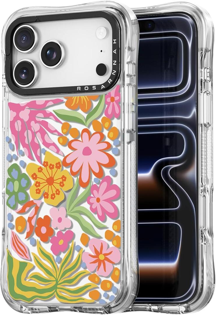 for iPhone 17 Pro Max Case Cute - Military-Grade 20 ft Drop Protection Shockproof Phone Case - Funny Passion Flower Design (6.9") Glitter Clear