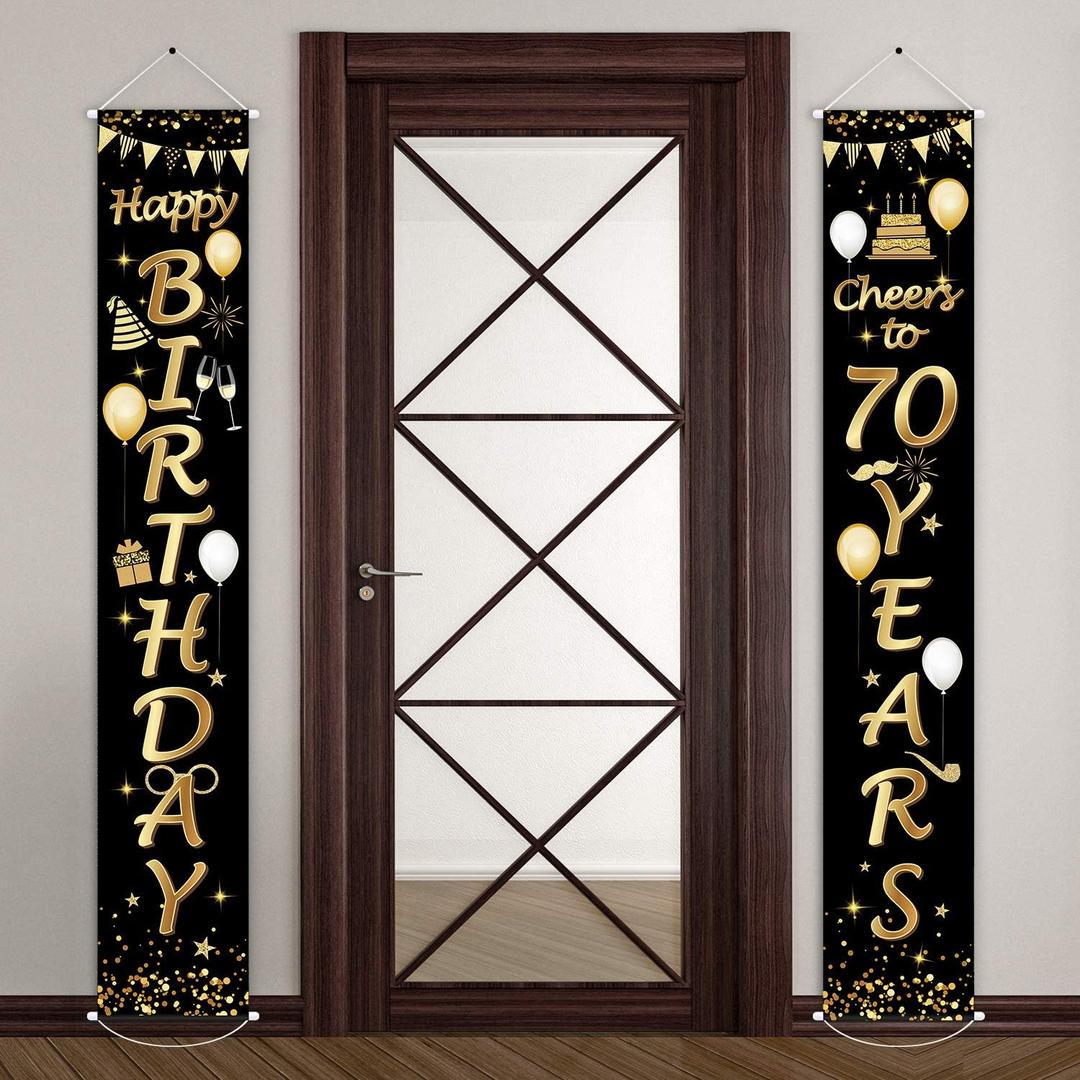 2 Pieces 70th Birthday Party Decorations Cheers to 70 Years Banner Party Decorations Welcome Porch Sign for 70 Years Birthday Supplies (70th Birthday)