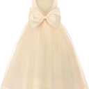 JerrisApparel Flower Girl Dress Heart Cutout Back Sleeveless Tulle Gown Beaded Waist Wedding Party Dress (3-4T, Apricot)