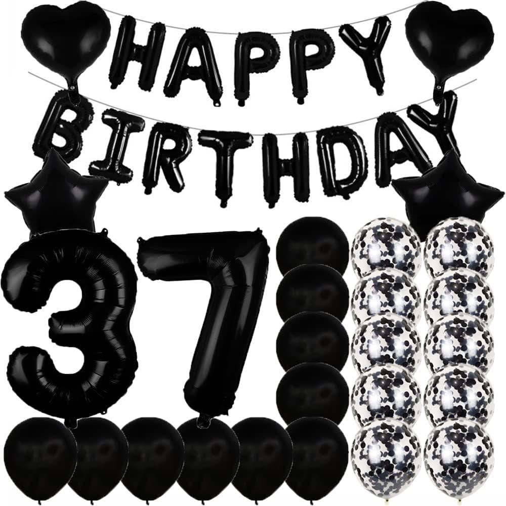 Sweet 37th Birthday Decorations Party Supplies,Black Number 37 Balloons,37th Foil Mylar Balloons Latex Balloon Decoration,Great 37th Birthday for Girls,Women,Men,Photo Props