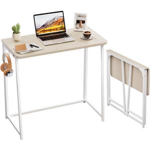 WOHOMO Folding Desk, Small Foldable Desk 31.5" for Small Spaces, Space Saving Computer Table Writing Workstation for Home Office, Easy Assembly, Oak (Beige)