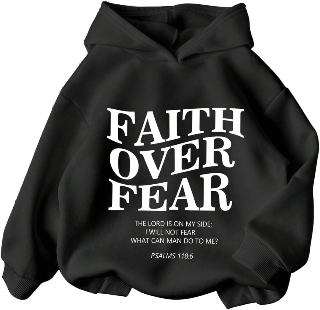 WDIRARA Girl's Letter Graphic Hoodies Long Sleeve Hooded Sweatshirts Pullover Tops (Black)